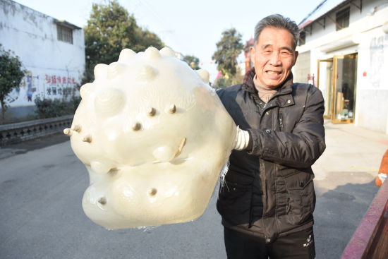 1月5日，河南许昌建安区霍庄村，村民展示自家制作的舞龙道具。王宇 摄 